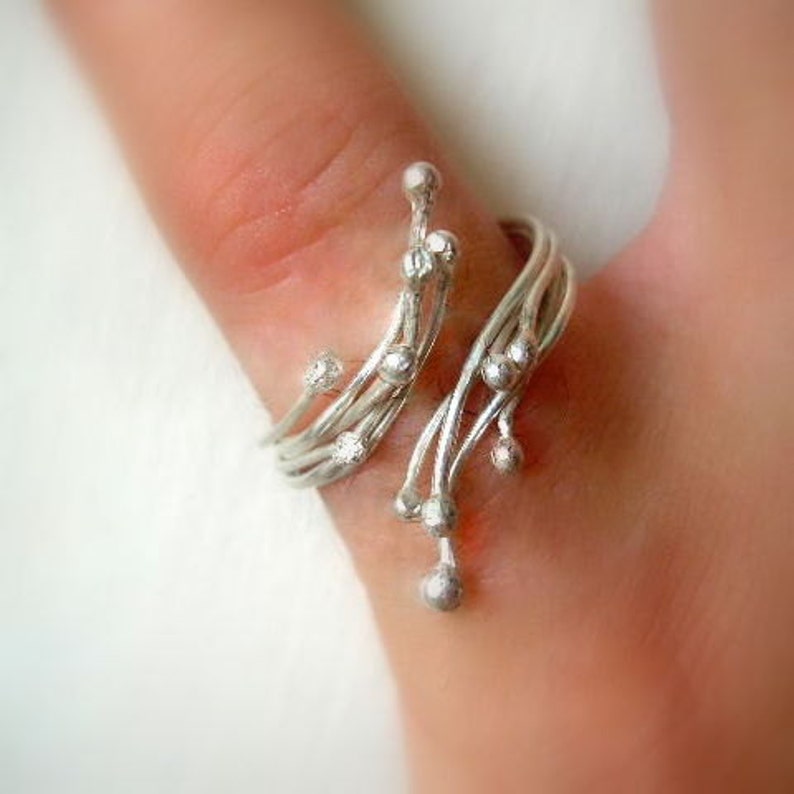 Sterling Silver Twig Ring Blossoming Branches Adjustable Ring. Made to order. image 3