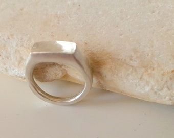 Geometric solid silver ring. Plain minimalist silver ring. Organic dome geometric ring. Statement ring.