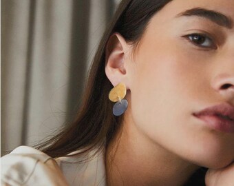 Black and Gold Sterling Silver Earrings. Minimalist Dangle Earrings, Gold and Black Statement Earrings.