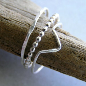 Set of Three Sterling Silver Skinny Stacking Rings. image 2