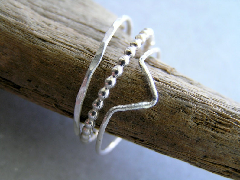 Set of Three Sterling Silver Skinny Stacking Rings. image 2