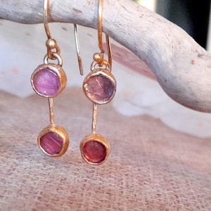 Tourmaline gold plated sterling silver dangle earrings. image 7