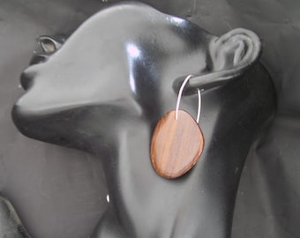 Cocobolo Rosewood Drop Sterling Silver Earrings. Handmade Natural Wood Earrings On Sterling Silver.