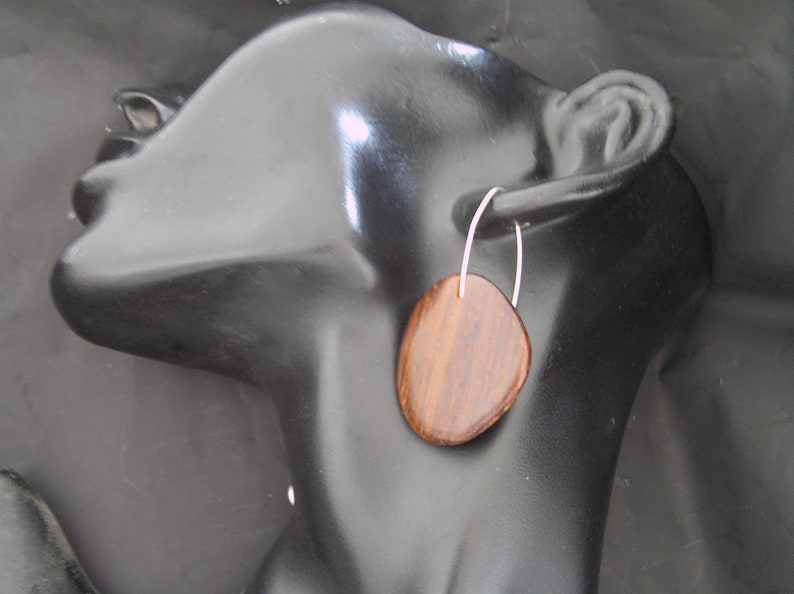 Cocobolo Rosewood Drop Sterling Silver Earrings. Handmade Natural Wood Earrings On Sterling Silver. image 1