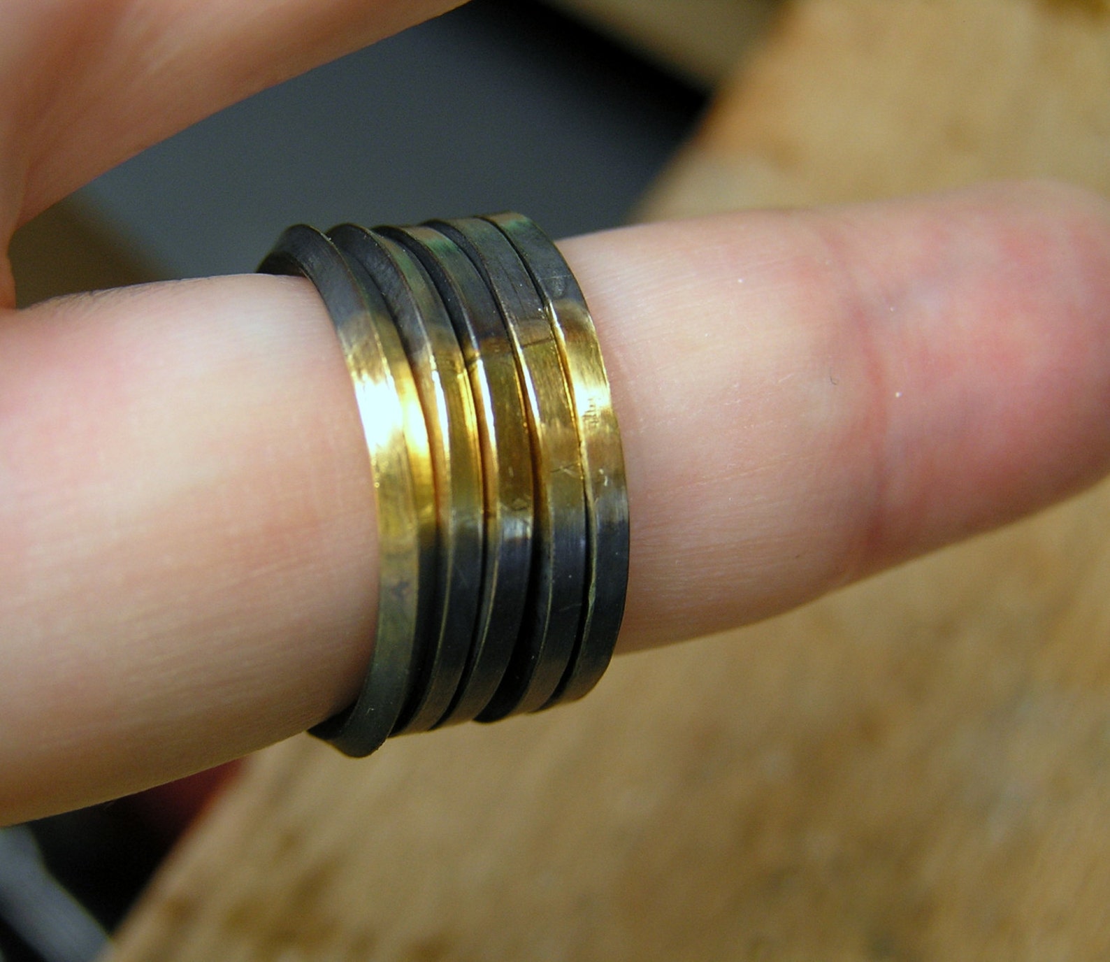 1 Oxidized Gold Plated Sterling Silver Square Band Stacking Etsy