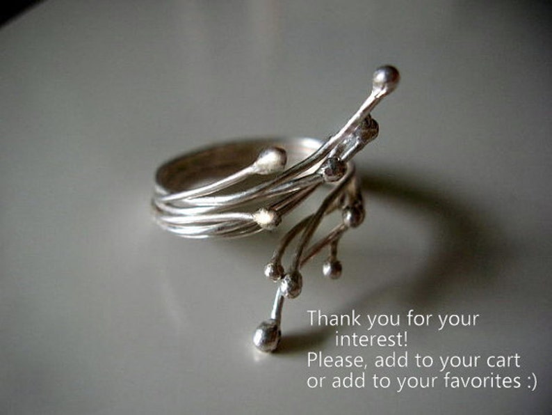 Sterling Silver Twig Ring Blossoming Branches Adjustable Ring. Made to order. image 4