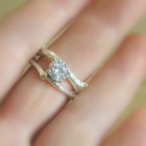 7mm round diamond cut topaz budding twig sterling silver ring. Alternative engagement ring. Elvish ring