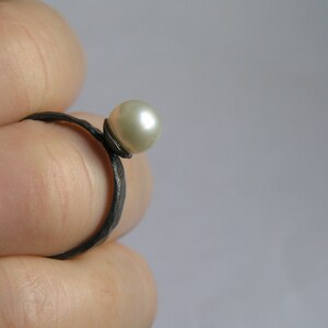 Pearl ring. Oxidized sterling silver pearl ring. White pearl silver ring. image 6