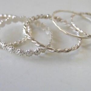 5-Piece Sterling Silver 1.5mm Stacking Rings – Mixed Designs, Handmade UK - View #4