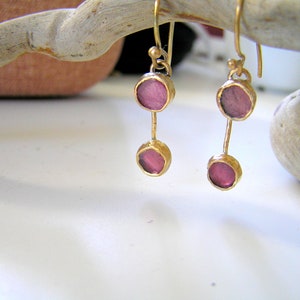 Tourmaline gold plated sterling silver dangle earrings. image 2