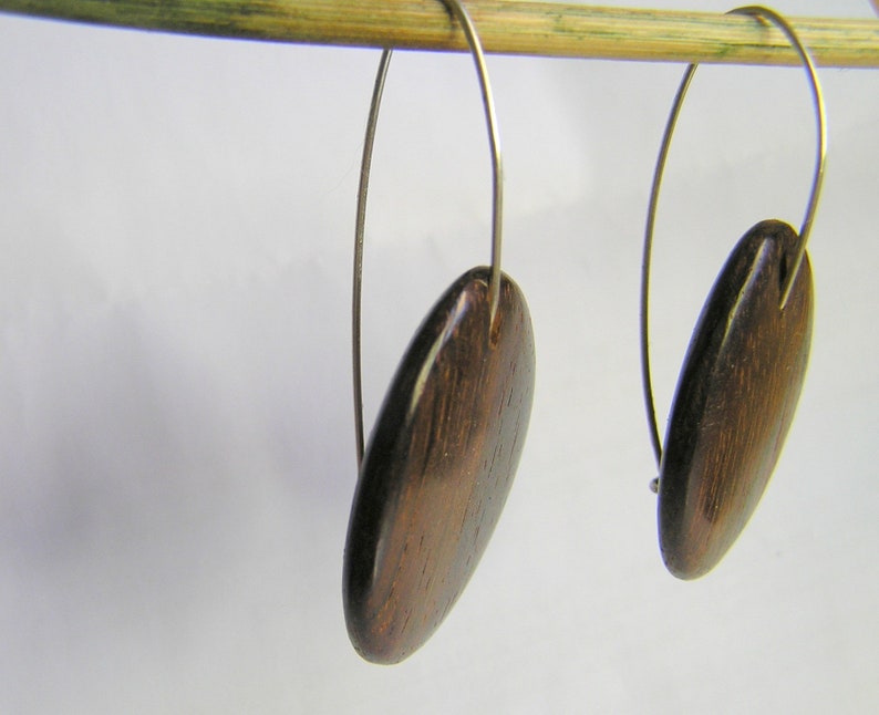 Cocobolo Rosewood Drop Sterling Silver Earrings. Handmade Natural Wood Earrings On Sterling Silver. image 4
