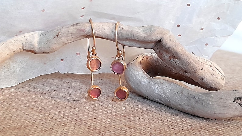 Tourmaline gold plated sterling silver dangle earrings. image 4