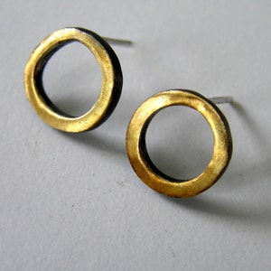 Black and Gold Sterling Silver Mini Hoop Earrings. Ring Earrings