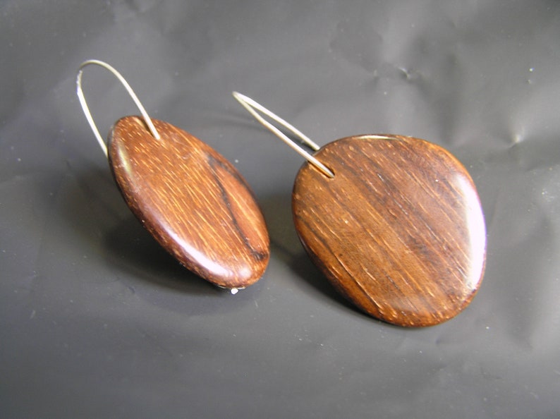Cocobolo Rosewood Drop Sterling Silver Earrings. Handmade Natural Wood Earrings On Sterling Silver. image 7