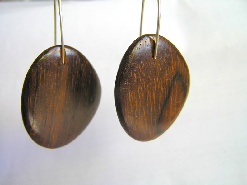 Cocobolo Rosewood Drop Sterling Silver Earrings. Handmade Natural Wood Earrings On Sterling Silver. image 3