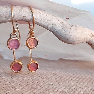 Tourmaline gold plated sterling silver dangle earrings. image 5