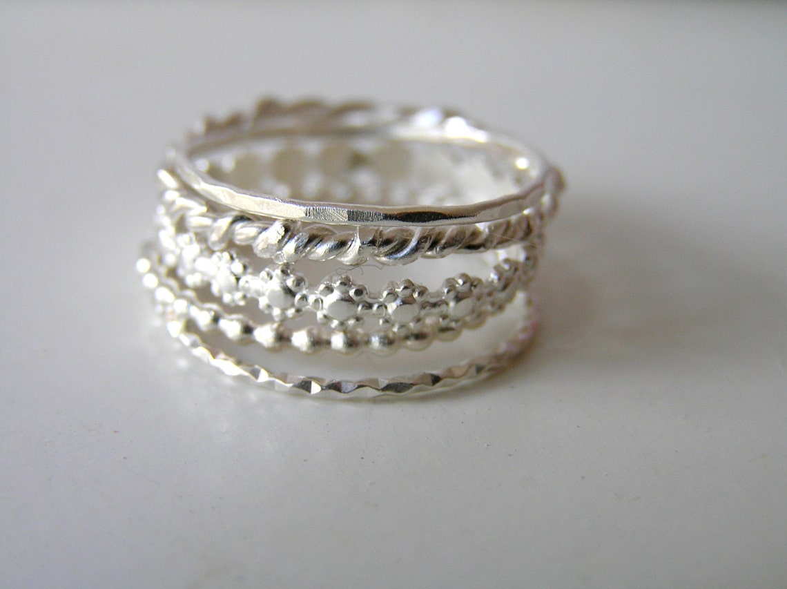Stacking Rings Five. Set of 5 Sterling Silver Stacking Rings. Etsy