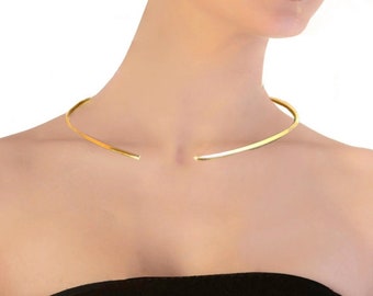 Open choker square brass wire. 3mm brass wire necklace collar. Simple open wire choker.