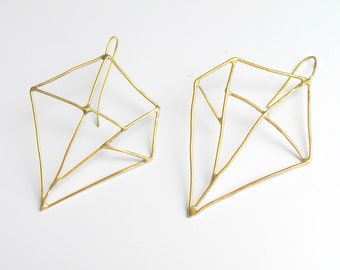 Sterling silver diamond shape geometric earrings.