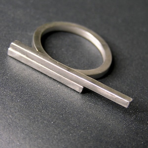 double asymmetrical sterling silver bar ring. Minimalist geometric ring.