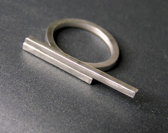 double asymmetrical sterling silver bar ring. Minimalist geometric ring.