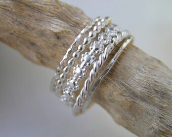 Stacking Rings five. Set of 5 sterling silver stacking rings. Simple and Modern Handmade Sterling Silver Rings.