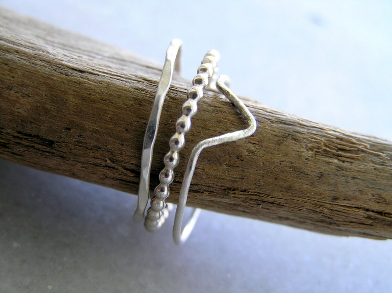 Set of Three Sterling Silver Skinny Stacking Rings. image 5