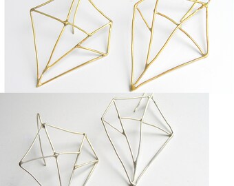 Sterling silver diamond shape geometric earrings.