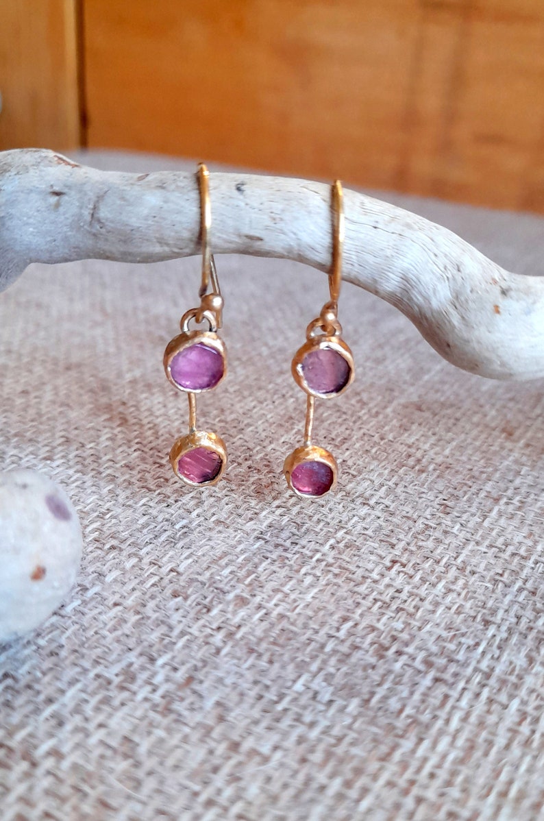 Tourmaline gold plated sterling silver dangle earrings. image 6