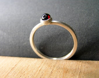 Red garnet and sterling silver square band ring. January birthstone. Garnet stacking ring