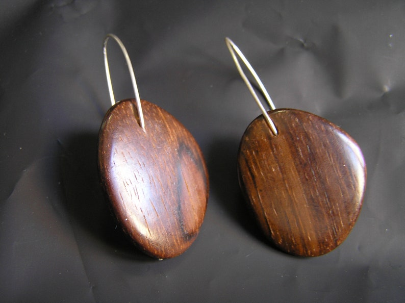 Cocobolo Rosewood Drop Sterling Silver Earrings. Handmade Natural Wood Earrings On Sterling Silver. image 2