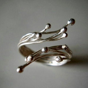 Sterling Silver Twig Ring Blossoming Branches Adjustable Ring. Made to order.