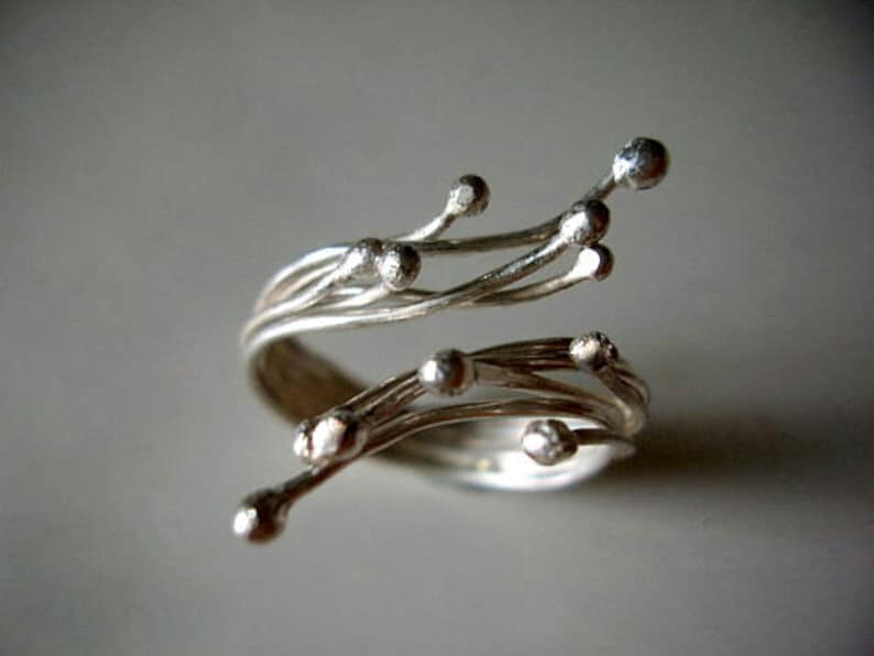 Sterling Silver Twig Ring Blossoming Branches Adjustable Ring. Made to order. image 1