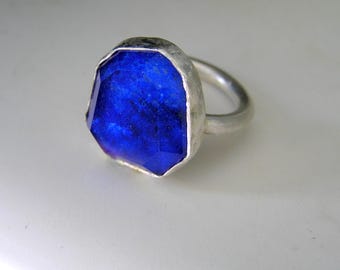 Lapis Lazuli Doublet Solid Silver Ring, Boho Large stone Unique Handmade Jewellery.