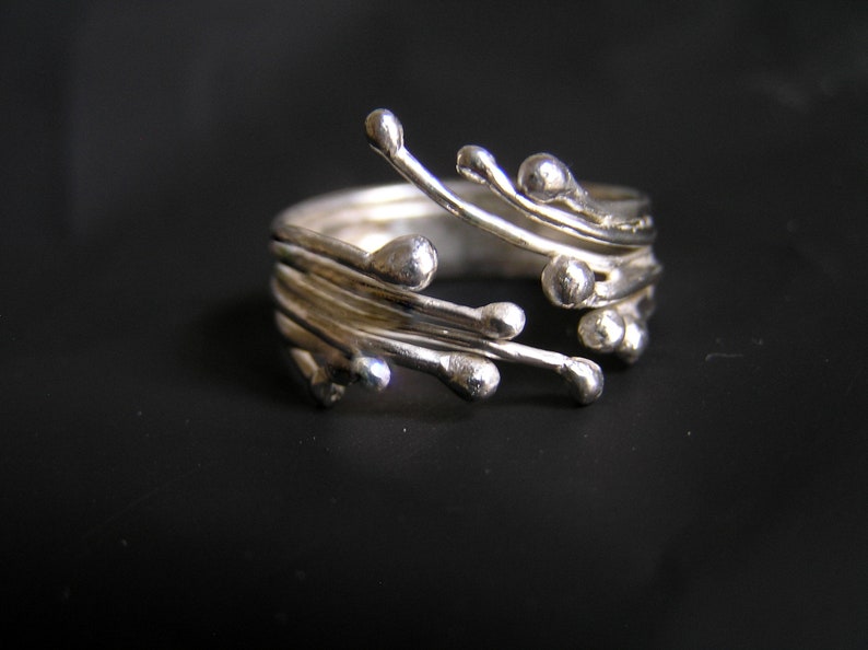 Sterling Silver Twig Ring Blossoming Branches Adjustable Ring. Made to order. image 7