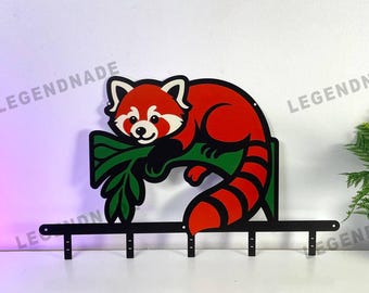 Custom Red Panda Metal Wall Key Holder, Personalized Metal Panda Key Hanging, Panda Bear Lover Home Decor, Entryway Bear Home Decoration