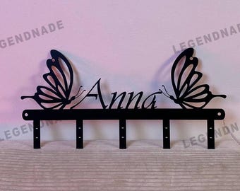 Custom Butterfly Couple Metal Key Holder, Personalized Butterfly Coat Rack Wall Hanging, Romantic Gift for Couples, Entryway Home Decor