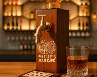 Aangepaste naam whiskydispenser: wijnhouder, likeurdispenser, rustieke bar, mancavedecor