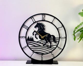 Horse Metal Table Clock: Equestrian Decor Gift, Rustic Horse Lover, Home, Office Clock