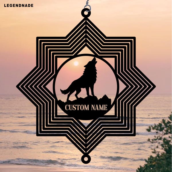 Wolf Wind Spinner, Custom Metal Garden Decor, Outdoor Kinetic Yard Art, Woodland Animal Spinner Laser Cut Patio Decoration, Wolf Lover Gift