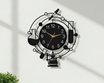 Science Metal Wall Clock, Chemistry Wall Art, Unique Scientist Gift, Laboratory Decor, Modern Industrial Wall Clock