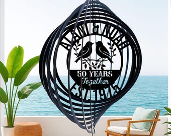Personalized 50th Wedding Anniversary Metal Wind Spinner, Custom Couple Name Wind Spinner, Anniversary Gift for Mom Dad, Gift for Parents