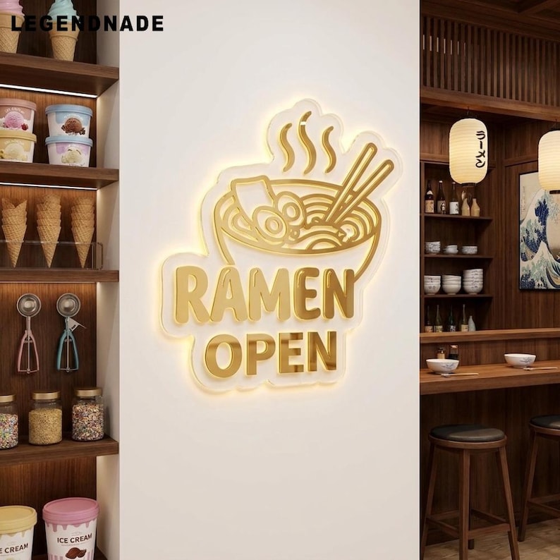 Restaurant Symbol Sign Custom Ramen Shop Acrylic Backlit Sign, Japanese Noodle Logo Plaque ...