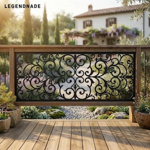Ornamental Vine Metal Railings, Mediterranean Garden Decor, Scrollwork Balcony Privacy Panel