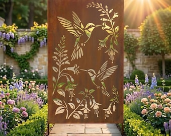 Paravent de jardin en métal en forme de colibri, panneau de jardin décoratif floral et ornithologique, piquets d'enseigne en métal pour l'extérieur nature