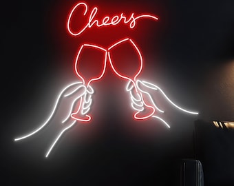 Insegna al neon Cheers: luce al neon a LED per vino, decorazione da parete per bar, decorazione per feste, regalo di festa