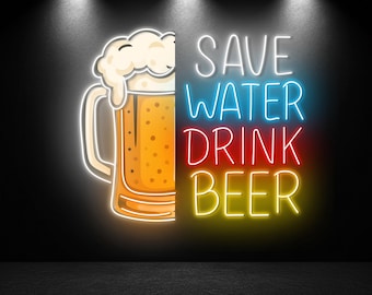 Beer Neon Sign, LED Wall Light Decor for Bar, Pub House, New Business Opening Gift, Lounge Welcome Sign, Beer Lover Gift