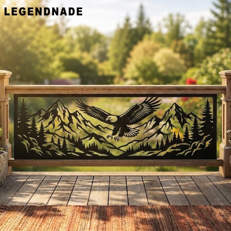 Mountain Look Railing Eagle Metal Railings, Mountain Privacy Panel Decor, Wildlife Balcony ...