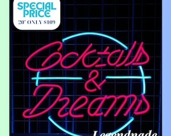 Cocktails & Dreams Neon Sign, Cocktails Dreams Led Sign, Cocktails And Dreams Led Light, Drink Cocktail Wall Art Light, Bar Pub Wall Decor