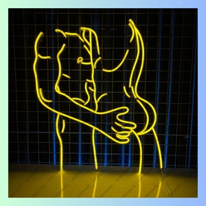 Gay Couple Neon Sign, Cuddling Couple Led Sign, LGBT Couple Led Light, Sexy Man Neon Light, Gay Wall Art Light, Couple Home Wall Decor